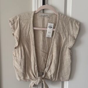 Abercrombie & Fitch Light Tan Tie-Front Blouse
